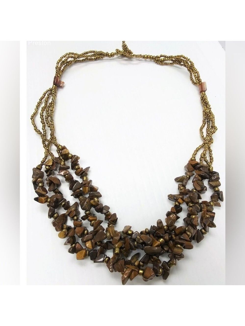 Fashion Chocolate Brown metallic brass-toned multi strand necklace